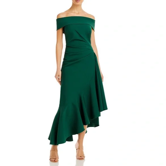 Eliza J Women's Off-The-Shoulder Asymmetrical-Hem Dress - Emerald - Size 4